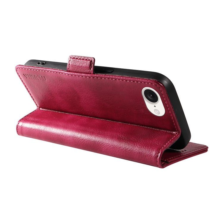 YIKATU YK-007 For iPhone 16e Case PU Leather Litchi Texture Card Holder Folio Magnetic Phone Cover - Wine Red