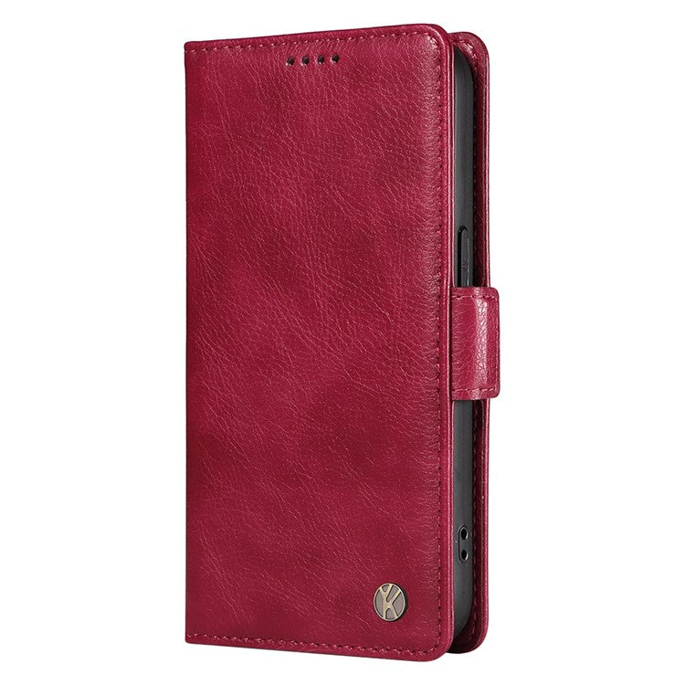 YIKATU YK-007 For iPhone 16e Case PU Leather Litchi Texture Card Holder Folio Magnetic Phone Cover - Wine Red
