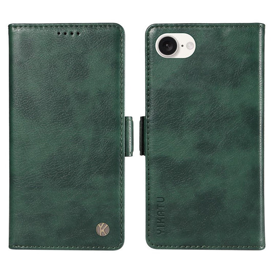 YIKATU YK-007 For iPhone 16e Case PU Leather Litchi Texture Card Holder Folio Magnetic Phone Cover - Green