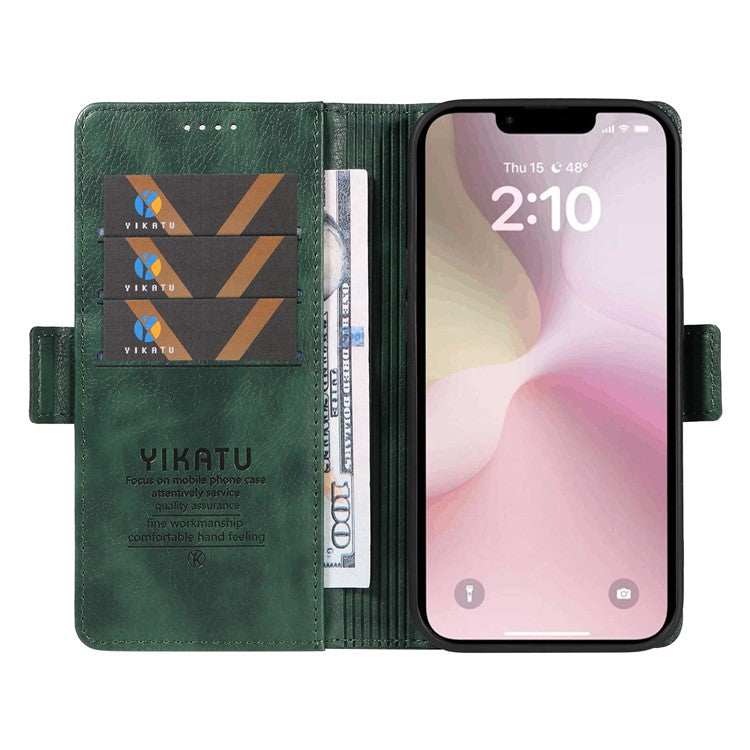 YIKATU YK-007 For iPhone 16e Case PU Leather Litchi Texture Card Holder Folio Magnetic Phone Cover - Green