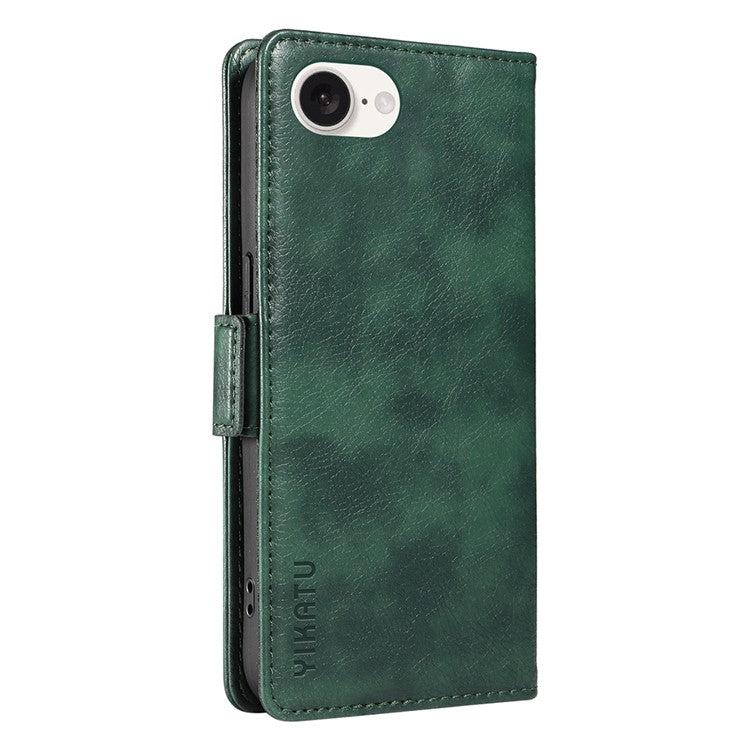 YIKATU YK-007 For iPhone 16e Case PU Leather Litchi Texture Card Holder Folio Magnetic Phone Cover - Green