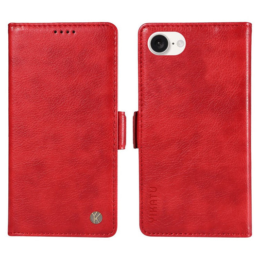 YIKATU YK-007 For iPhone 16e Case PU Leather Litchi Texture Card Holder Folio Magnetic Phone Cover - Red