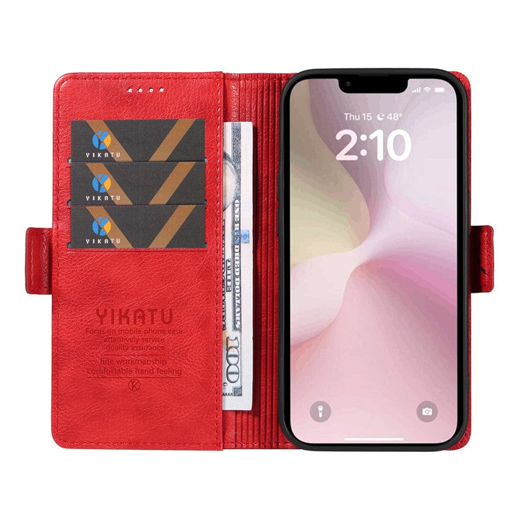 YIKATU YK-007 For iPhone 16e Case PU Leather Litchi Texture Card Holder Folio Magnetic Phone Cover - Red