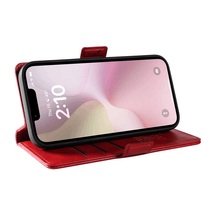 YIKATU YK-007 For iPhone 16e Case PU Leather Litchi Texture Card Holder Folio Magnetic Phone Cover - Red