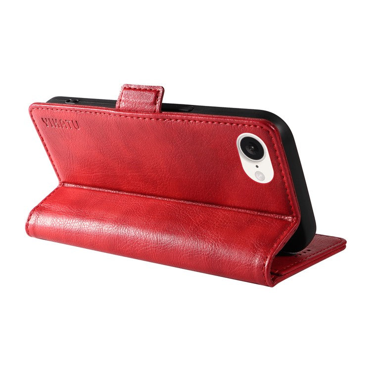 YIKATU YK-007 For iPhone 16e Case PU Leather Litchi Texture Card Holder Folio Magnetic Phone Cover - Red