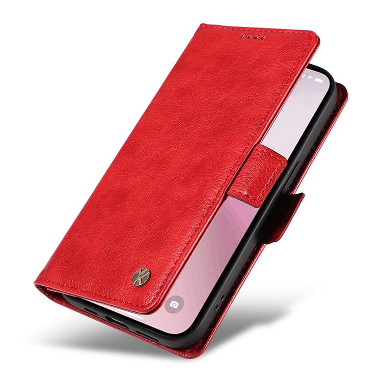 YIKATU YK-007 For iPhone 16e Case PU Leather Litchi Texture Card Holder Folio Magnetic Phone Cover - Red