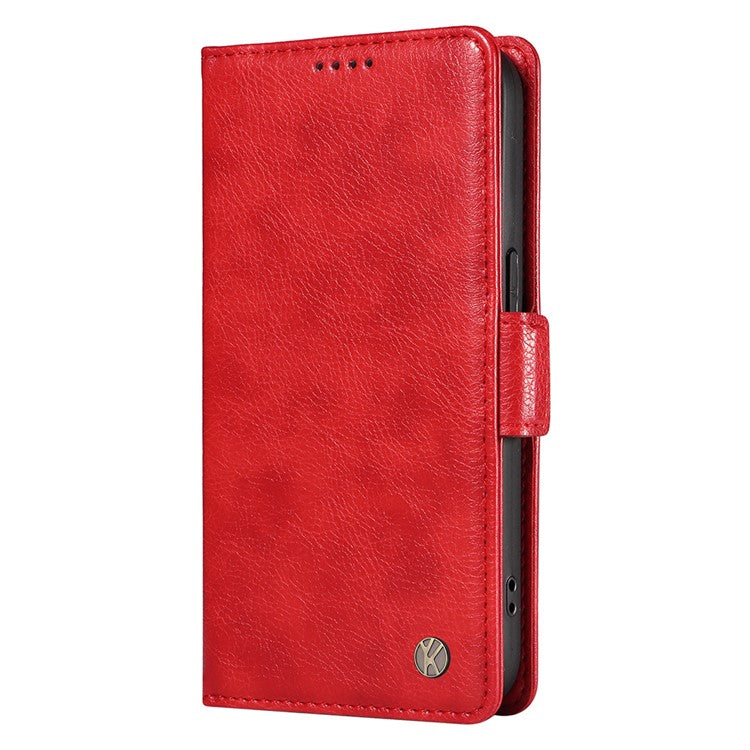 YIKATU YK-007 For iPhone 16e Case PU Leather Litchi Texture Card Holder Folio Magnetic Phone Cover - Red