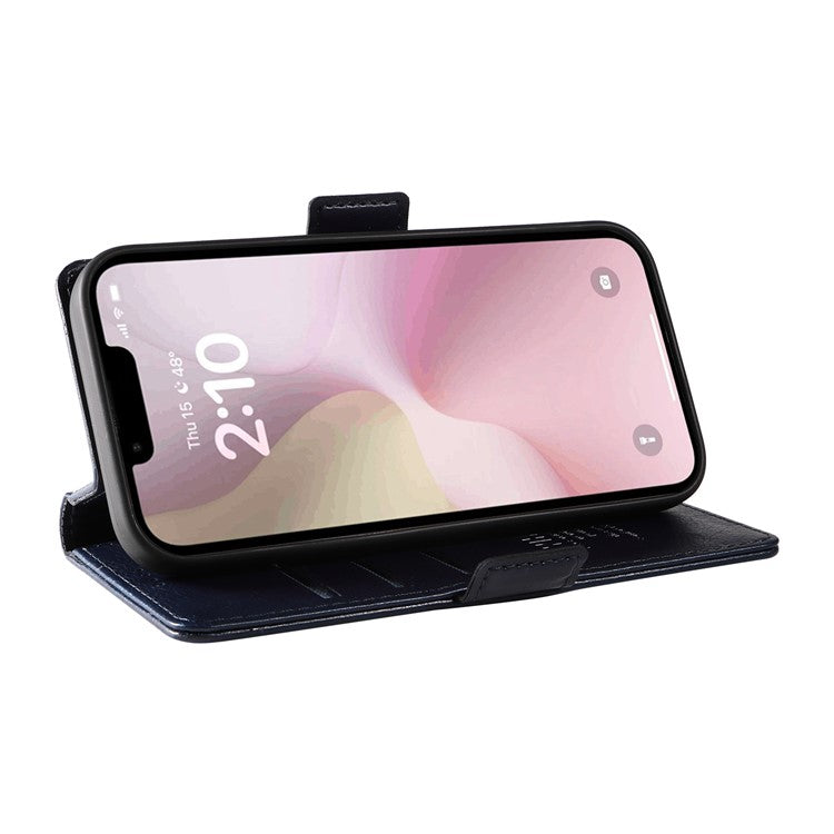 YIKATU YK-007 For iPhone 16e Case PU Leather Litchi Texture Card Holder Folio Magnetic Phone Cover - Navy Blue