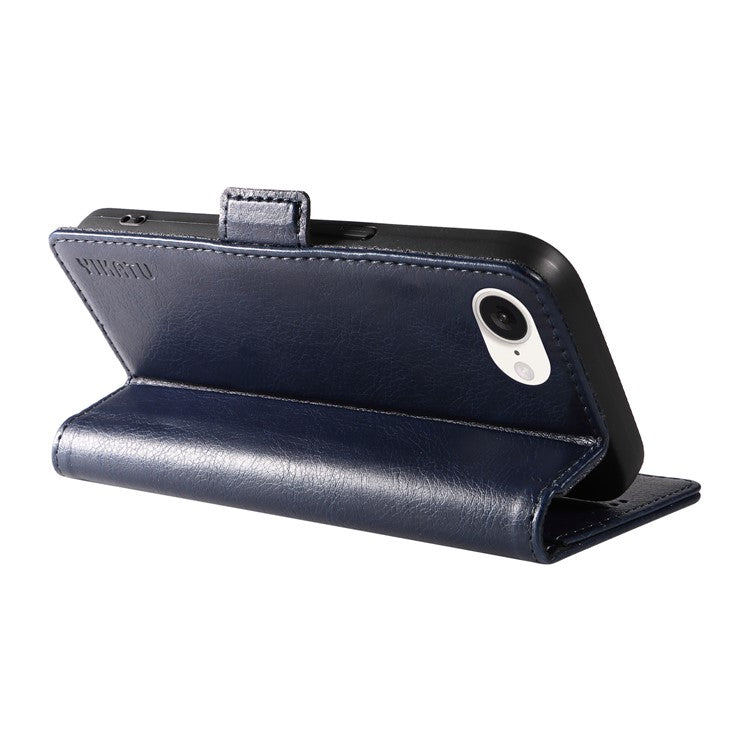 YIKATU YK-007 For iPhone 16e Case PU Leather Litchi Texture Card Holder Folio Magnetic Phone Cover - Navy Blue