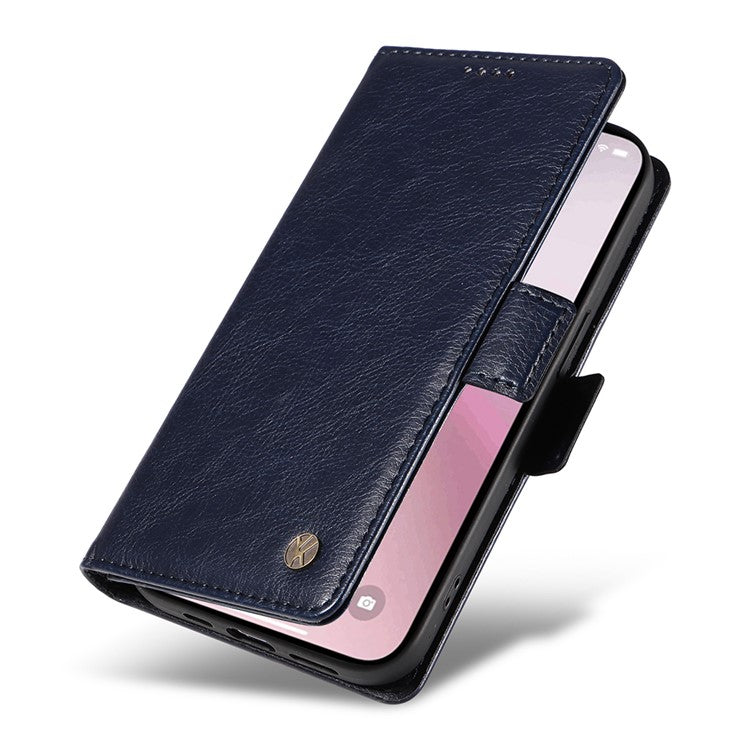 YIKATU YK-007 For iPhone 16e Case PU Leather Litchi Texture Card Holder Folio Magnetic Phone Cover - Navy Blue