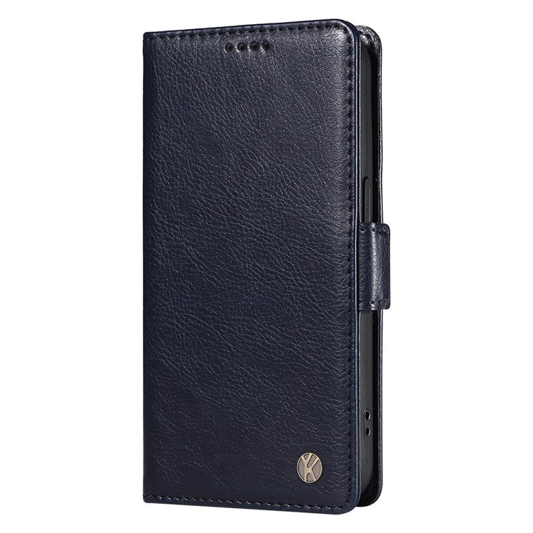 YIKATU YK-007 For iPhone 16e Case PU Leather Litchi Texture Card Holder Folio Magnetic Phone Cover - Navy Blue