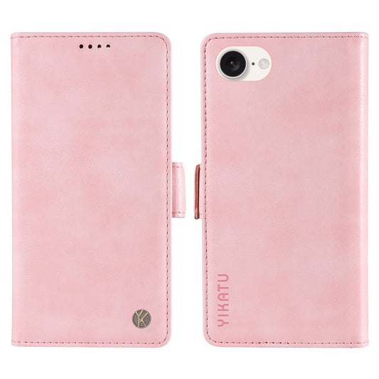 YIKATU YK-007 For iPhone 16e Case PU Leather Litchi Texture Card Holder Folio Magnetic Phone Cover - Pink