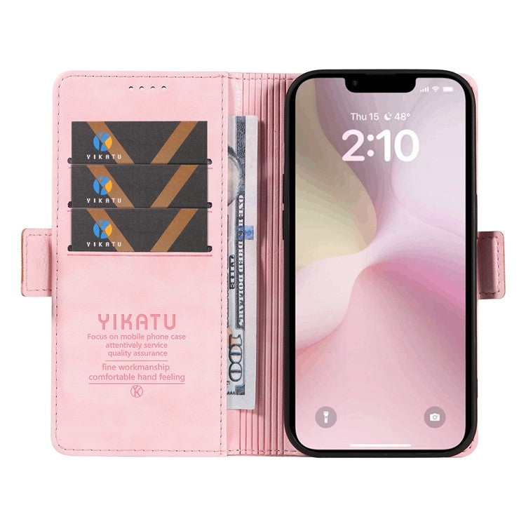 YIKATU YK-007 For iPhone 16e Case PU Leather Litchi Texture Card Holder Folio Magnetic Phone Cover - Pink