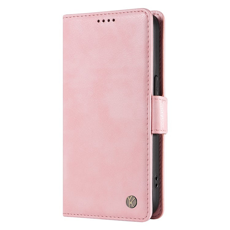 YIKATU YK-007 For iPhone 16e Case PU Leather Litchi Texture Card Holder Folio Magnetic Phone Cover - Pink