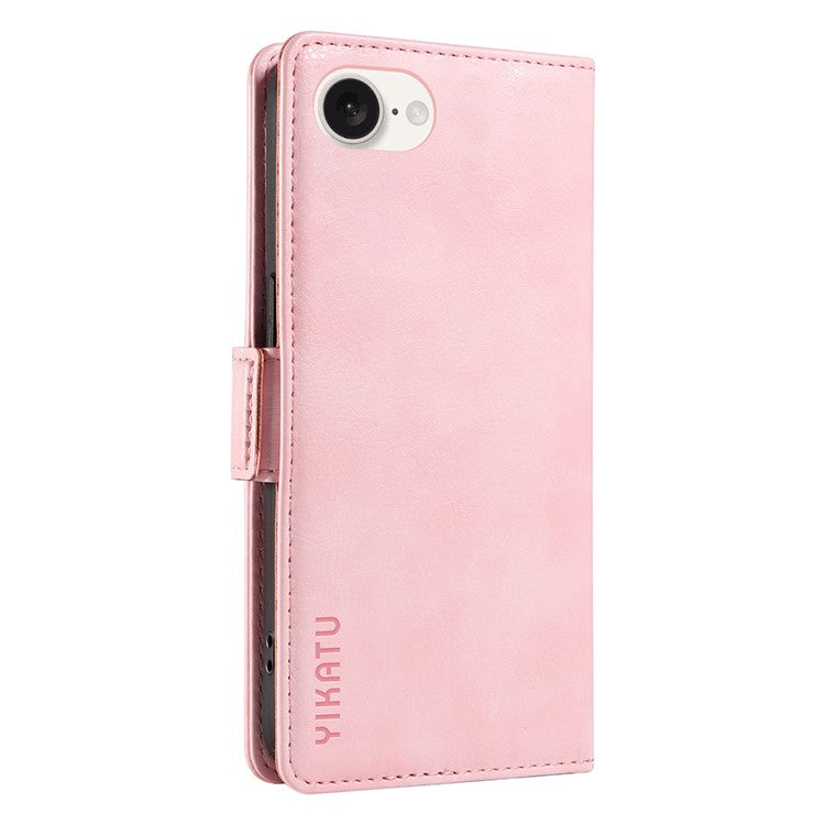 YIKATU YK-007 For iPhone 16e Case PU Leather Litchi Texture Card Holder Folio Magnetic Phone Cover - Pink
