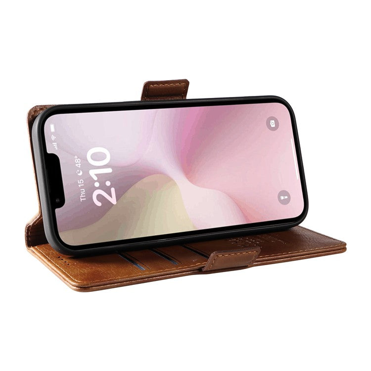 YIKATU YK-007 For iPhone 16e Case PU Leather Litchi Texture Card Holder Folio Magnetic Phone Cover - Brown