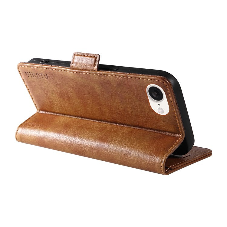 YIKATU YK-007 For iPhone 16e Case PU Leather Litchi Texture Card Holder Folio Magnetic Phone Cover - Brown