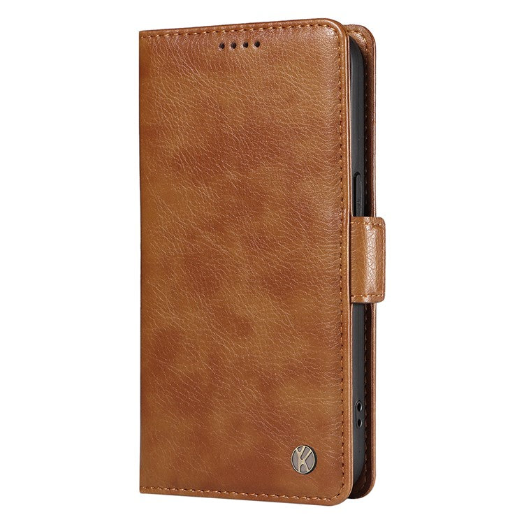 YIKATU YK-007 For iPhone 16e Case PU Leather Litchi Texture Card Holder Folio Magnetic Phone Cover - Brown