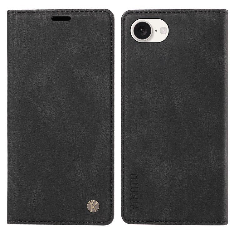 YIKATU YK-004 For iPhone 16e Case PU Leather Stand Magnetic Phone Cover - Black