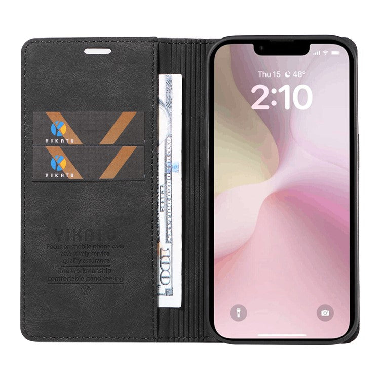 YIKATU YK-004 For iPhone 16e Case PU Leather Stand Magnetic Phone Cover - Black