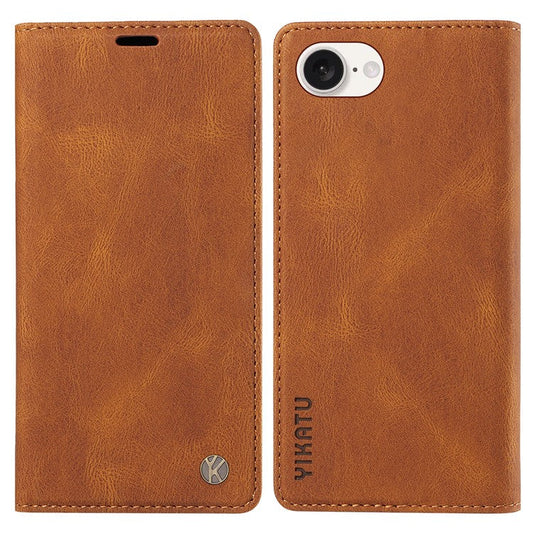 YIKATU YK-004 For iPhone 16e Case PU Leather Stand Magnetic Phone Cover - Brown