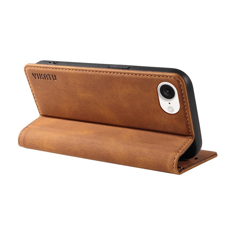 YIKATU YK-004 For iPhone 16e Case PU Leather Stand Magnetic Phone Cover - Brown