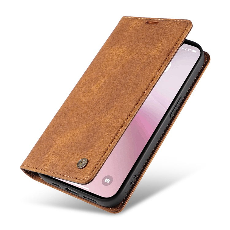 YIKATU YK-004 For iPhone 16e Case PU Leather Stand Magnetic Phone Cover - Brown