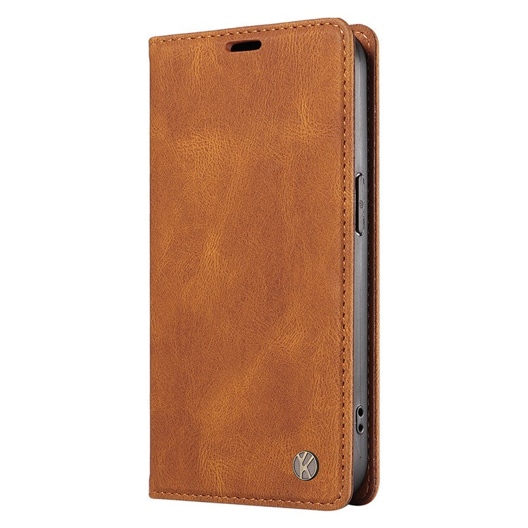 YIKATU YK-004 For iPhone 16e Case PU Leather Stand Magnetic Phone Cover - Brown