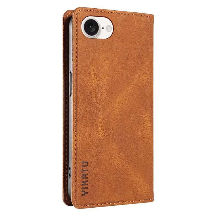 YIKATU YK-004 For iPhone 16e Case PU Leather Stand Magnetic Phone Cover - Brown