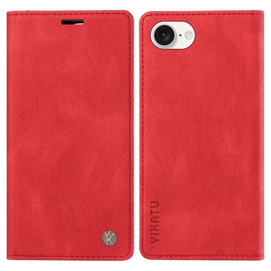 YIKATU YK-004 For iPhone 16e Case PU Leather Stand Magnetic Phone Cover - Red