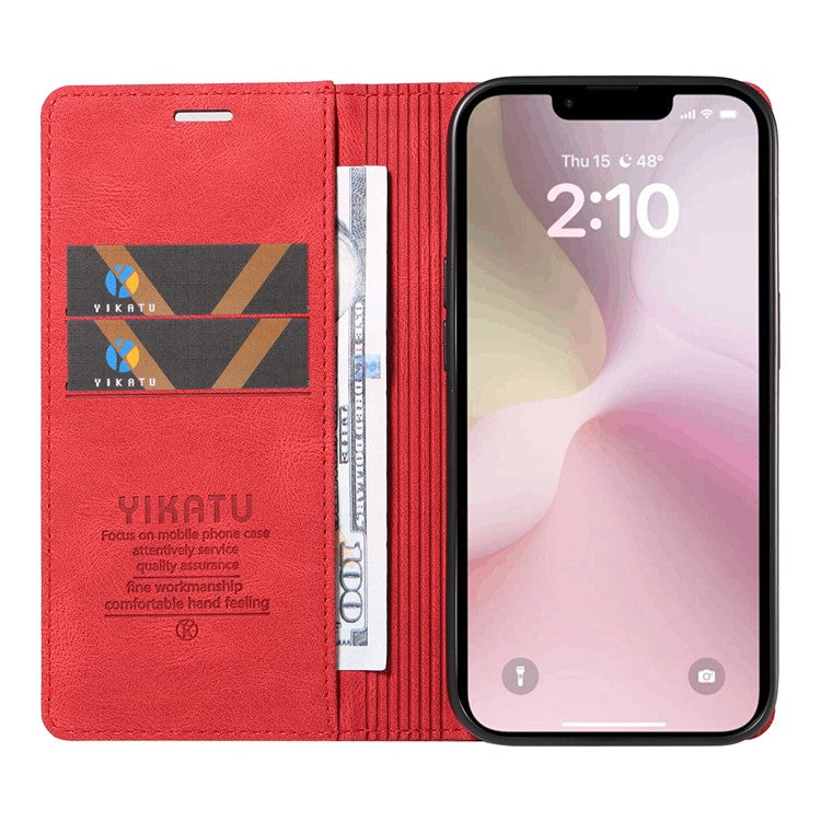 YIKATU YK-004 For iPhone 16e Case PU Leather Stand Magnetic Phone Cover - Red