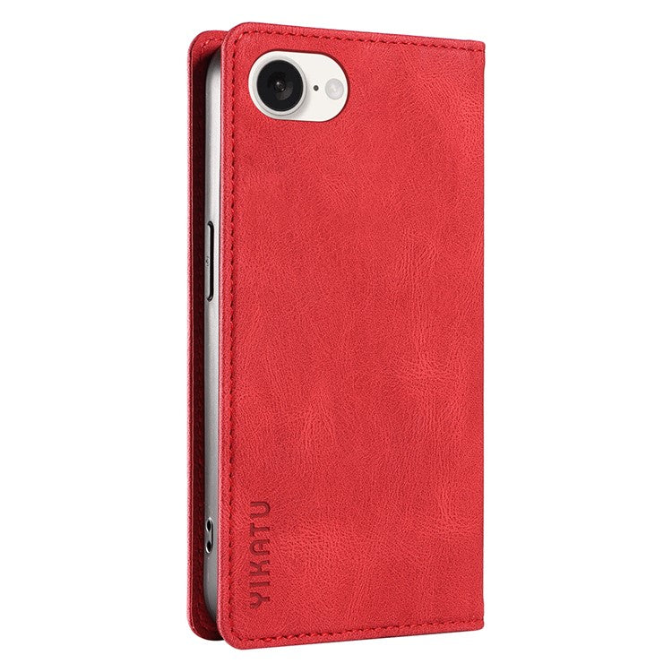 YIKATU YK-004 For iPhone 16e Case PU Leather Stand Magnetic Phone Cover - Red
