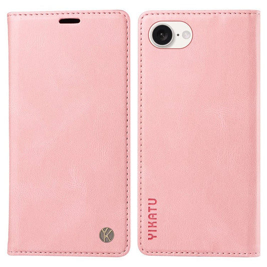 YIKATU YK-004 For iPhone 16e Case PU Leather Stand Magnetic Phone Cover - Pink