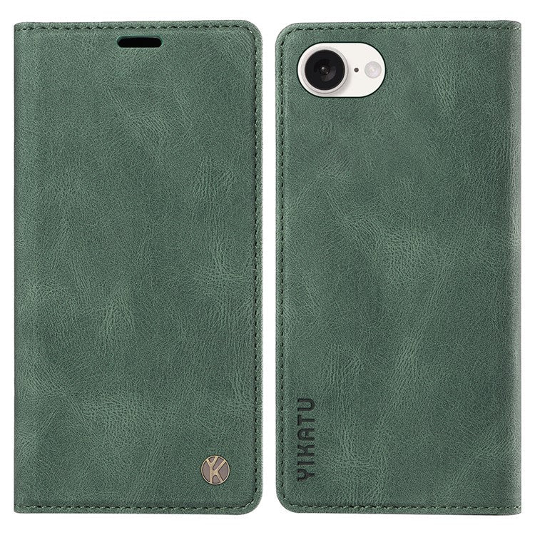 YIKATU YK-004 For iPhone 16e Case PU Leather Stand Magnetic Phone Cover - Green