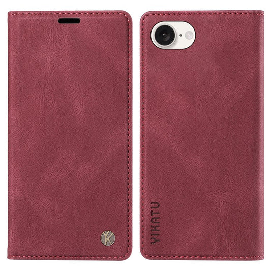 YIKATU YK-004 For iPhone 16e Case PU Leather Stand Magnetic Phone Cover - Wine Red
