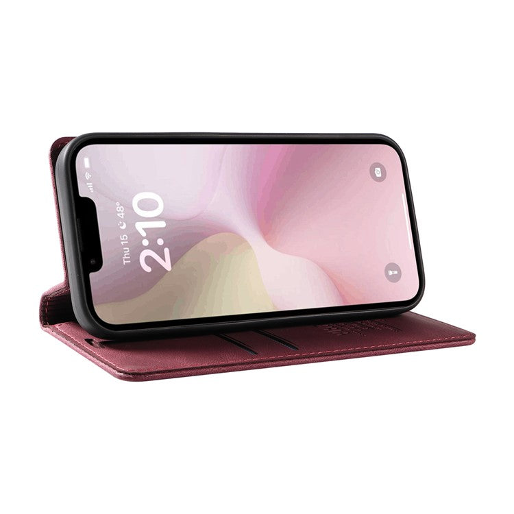 YIKATU YK-004 For iPhone 16e Case PU Leather Stand Magnetic Phone Cover - Wine Red