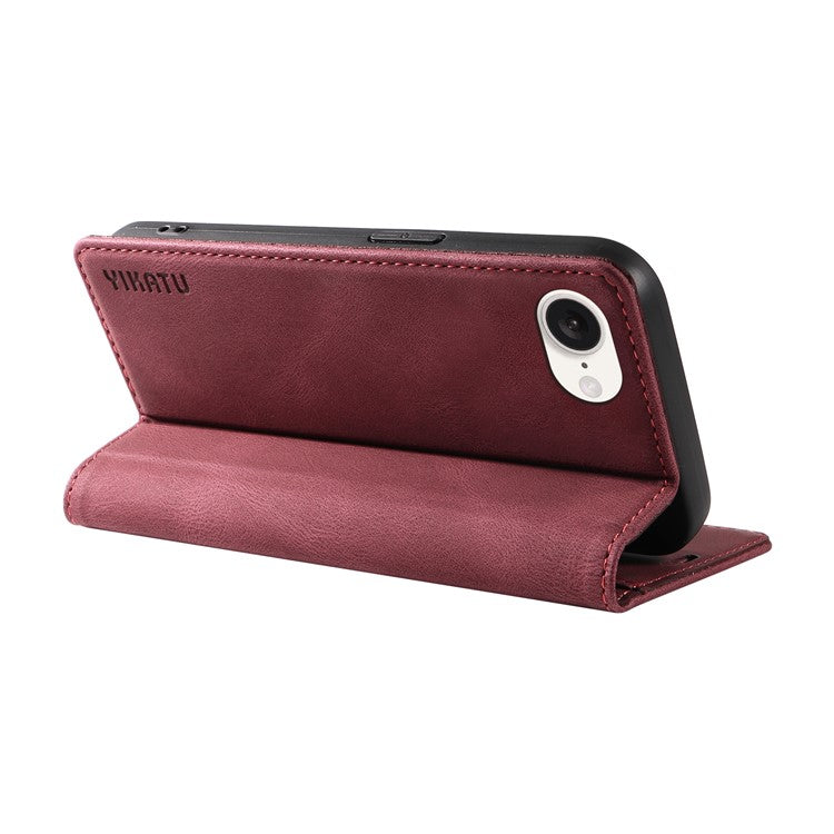 YIKATU YK-004 For iPhone 16e Case PU Leather Stand Magnetic Phone Cover - Wine Red
