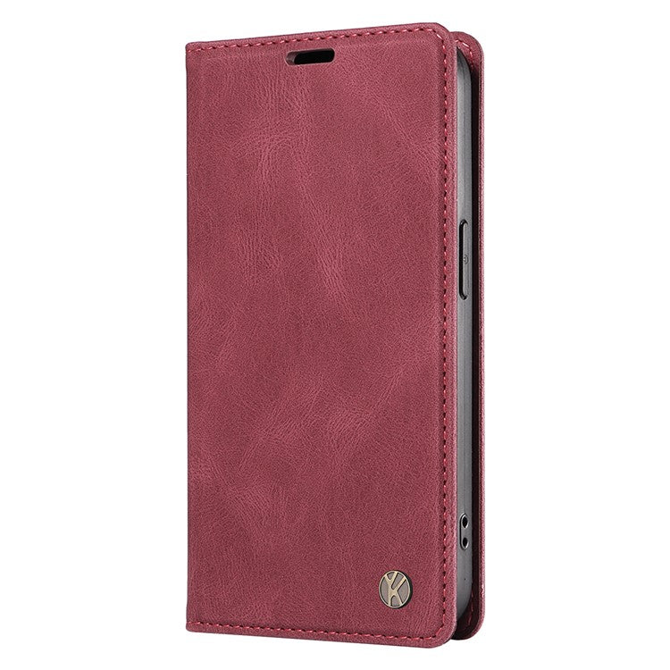 YIKATU YK-004 For iPhone 16e Case PU Leather Stand Magnetic Phone Cover - Wine Red