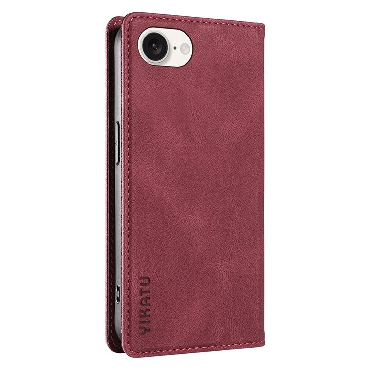 YIKATU YK-004 For iPhone 16e Case PU Leather Stand Magnetic Phone Cover - Wine Red