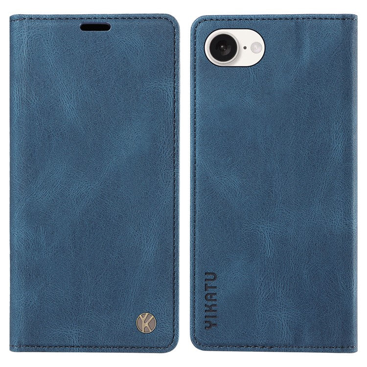 YIKATU YK-004 For iPhone 16e Case PU Leather Stand Magnetic Phone Cover - Blue