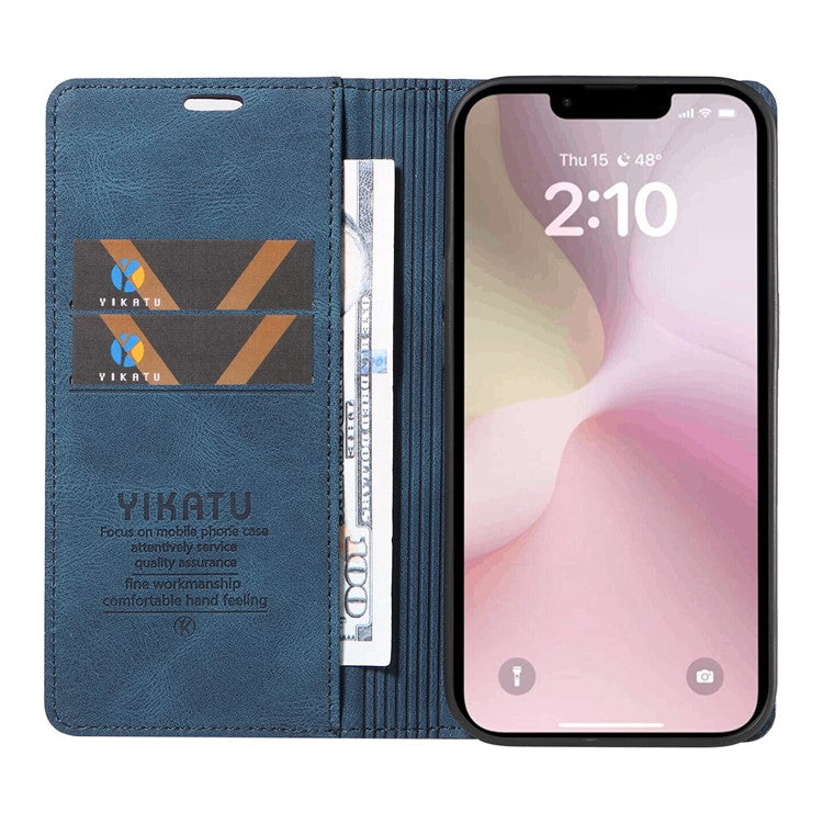 YIKATU YK-004 For iPhone 16e Case PU Leather Stand Magnetic Phone Cover - Blue