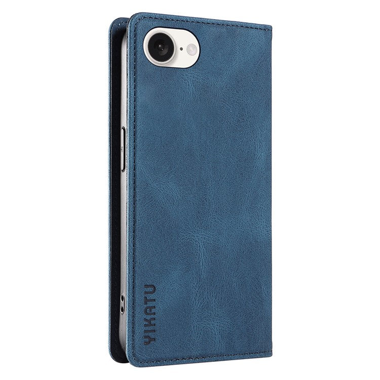 YIKATU YK-004 For iPhone 16e Case PU Leather Stand Magnetic Phone Cover - Blue