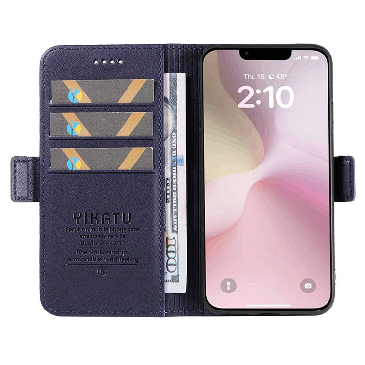 YIKATU YK-003 For iPhone 16e Case Leather Wallet Phone Cover Mobile Accessories Wholesale - Sapphire