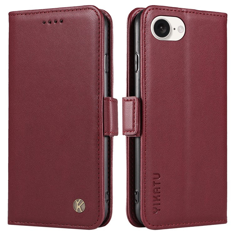 YIKATU YK-003 For iPhone 16e Case Leather Wallet Phone Cover Mobile Accessories Wholesale - Wine Red