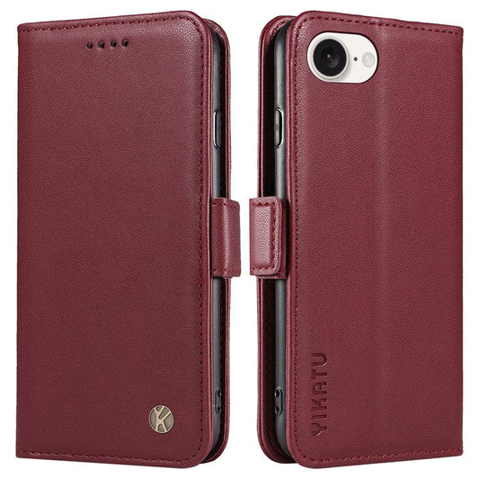YIKATU YK-003 For iPhone 16e Case Leather Wallet Phone Cover Mobile Accessories Wholesale - Wine Red