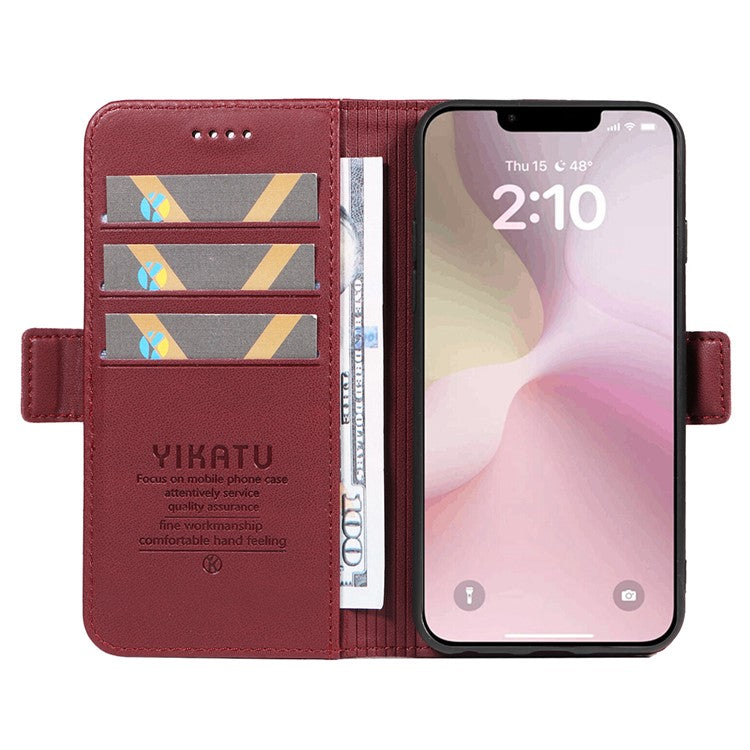 YIKATU YK-003 For iPhone 16e Case Leather Wallet Phone Cover Mobile Accessories Wholesale - Wine Red