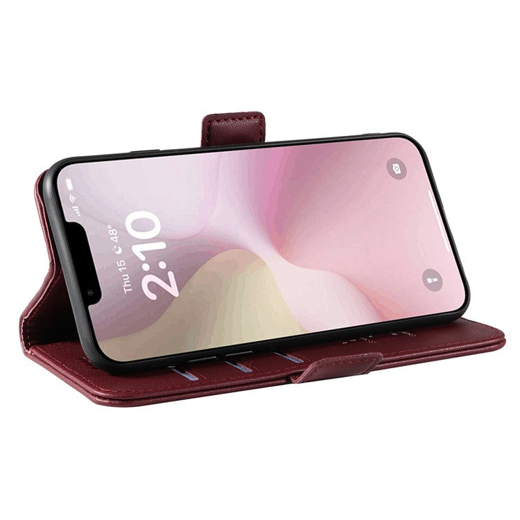 YIKATU YK-003 For iPhone 16e Case Leather Wallet Phone Cover Mobile Accessories Wholesale - Wine Red