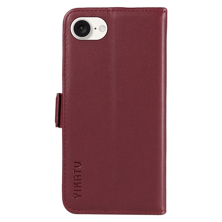 YIKATU YK-003 For iPhone 16e Case Leather Wallet Phone Cover Mobile Accessories Wholesale - Wine Red