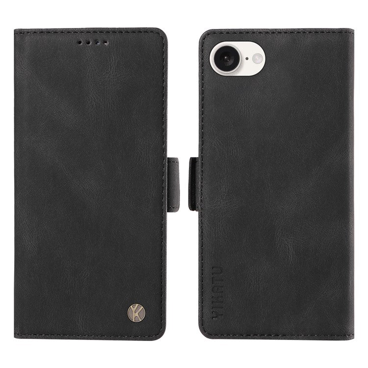 YIKATU YK-005 For iPhone 16e Case Skin-Touch Leather Stand Card Slots Phone Cover - Black