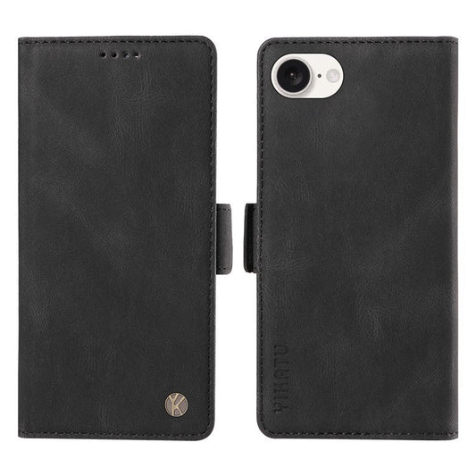 YIKATU YK-005 For iPhone 16e Case Skin-Touch Leather Stand Card Slots Phone Cover - Black